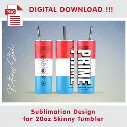 Inspired Prime Drink Template - Seamless Sublimation Pattern - 20oz SKINNY TUMBLER - Full Tumbler Wrap