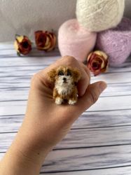 Miniature realistic maltipoo dog minitoy ooak puppy pet friend for doll custom dog figurine dollhouse miniature handmade