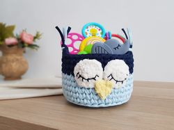 Blue Owl storage basket baby.  Toy storage. The eco owl Nursery storage basket.  Kawaii room decor