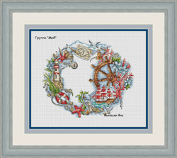 Sea Wreath Cross Stitch Pattern, Wreath Cross Stitch Chart, Lighthouse Cross Stitch, Vessel Cross Stitch, Digital PDF
