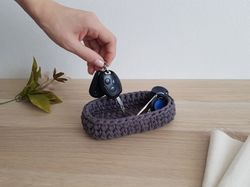 Key holder shelf. Blue key bowl. Cute boho jewelry holder. Oval centerpiece tray. Ring holder dish