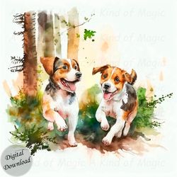 Adorable Watercolor Dog Illustrations: 10 High-Quality JPG Files for Your Enjoyment, Digital Download