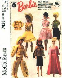 McCall's 7430 doll clothes pattern Ken's and Barbie's western outfit, Jacket, Skirt, Gown Digital download PDF