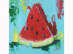 Watermelon Oil Painting Fruit Painting KitchenWall Art Impasto Original Painting 6x6''