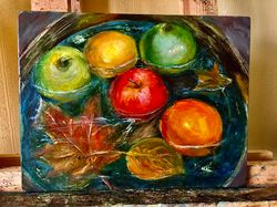 Apples Oil  Painting on board Original Art Still Life 8*11 inch