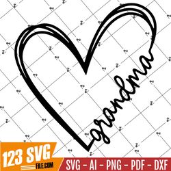 Grandma Heart - Instant Digital Download - svg, png, dxf, and eps files included! Gift Idea, Mother's Day, Hand Drawn He