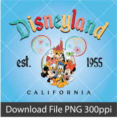Vintage Disneyland Est 1955 California Comfort PNG, Disneyland 1955 PNG, Mickey And Friends, Vintage Disneyland PNG