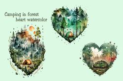 Camping in forest heart watercolor PNG Files