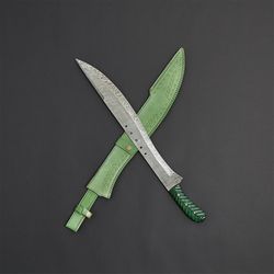 damascus steel new custom handmade big bowie hunting swords with leather sheath hand forged swords mk3694m