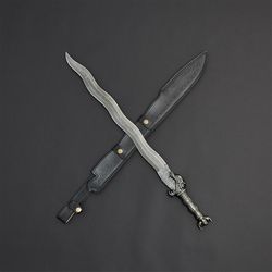 new custom handmade damascus steel zik zake swords with leather sheath hand forged swords gift swords mk3698m