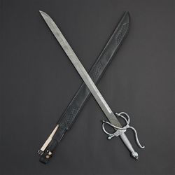 custom handmade Damascus steel big bowie hunting swords with leather sheath hand forged swords gift swords mk3696m
