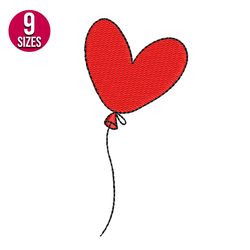 love heart balloon embroidery design, machine embroidery pattern, instant download