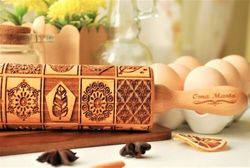 Embossed rolling pin Wooden engraved rolling pin Dough with pattern Cookie stamp Carved molds Gingerbread Gift for mom