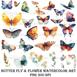 Butterfly & flower watercolor art, Butterfly  PNG, Butterfly sublimation PNG