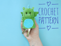Dragon key cover crochet pattern, cozy key holder crochet, plush keychain tutorial, key caps easy quick crochet pattern