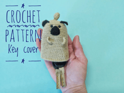 Pug key cover crochet pattern, cozy key holder crochet, plush keychain tutorial, key caps easy quick crochet pattern, do