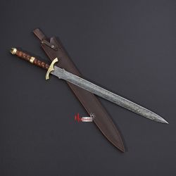 custom handmade damascus steel dagger hunting swords with leather sheath gift swords hand forged swords mk014n