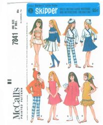 McCall's 7841 vintage doll clothes pattern Barbie's little sister SKIPPER 9'' English instructions, Digital download PDF