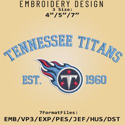 Tennessee Titans Embroidery Designs, NFL Logo Embroidery Files, NFL Titans, Machine Embroidery Pattern