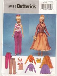 Butterick 3931 Barbie bag, barbie dress, top and barbie pants patterns Sewing for doll Pattern Digital download PDF