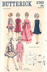 Butterick 3761 Barbie doll clothes pattern, WARDROBE 13 Pieces, dress pattern jacket stole skirt Digital download PDF