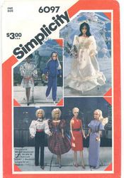 Simplicity 6097 Barbie dress blouse pants and jacket wedding gown veil pattern, English instruction Digital download PDF