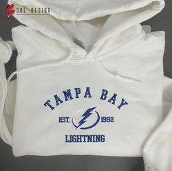 Tampa Bay Lightning Embroidered Sweatshirt, NHL Embroidered Sweater, Embroidered NHL Shirt, Hockey Embroidered Hoodie