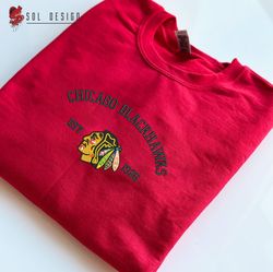 Chicago Blackhawks Embroidered Sweatshirt, NHL Embroidered Sweater, Embroidered NHL Shirt, Hockey Embroidered Hoodie