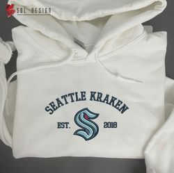 Seattle Kraken Embroidered Sweatshirt, NHL Embroidered Sweater, Embroidered NHL Shirt, Hockey Embroidered Hoodie