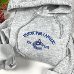 Vancouver Canucks Embroidered Sweatshirt, NHL Embroidered Sweater, Embroidered NHL Shirt, Hockey Embroidered Hoodie