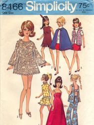 simplicity 8466 barbie clothes, doll clothes, sewing pattern, sew doll clothes, clothes sewing digital download pdf