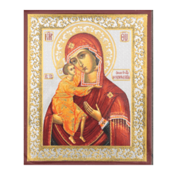 Feodorovskaya Icon of the Mother of God | Silver and Gold foiled miniature icon |  Size: 2,5" x 3,5" |