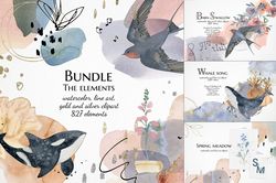 Watercolor abstract illustration clipart, wedding bundle