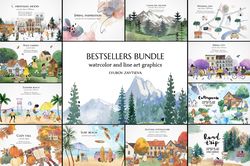 Bestsellers Bundle by Lyubov Zaytseva! 12 popular watercolor illustrations  clipart