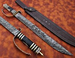 Custom Hand Forged, Damascus Steel Functional Sword 26 inches, Viking Sword, Swords Battle Ready, With Sheath
