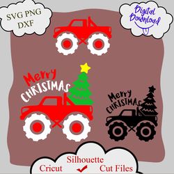 Christmas Truck Svg, Monster Truck Svg, Merry Christmas Svg Dxf Png, Kids Cut File, Boy Shirt Design, Holiday Clipart