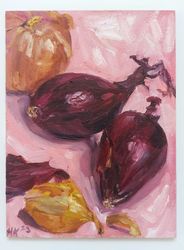 Onions painting Small oil etude, Onions still life oil painting, Original Fine Art