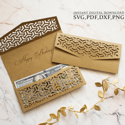 Money cash envelope svg, gift thanksgiving envelope template, geometric ornament laser cutting (svg,dxf,pdf), Silhouette