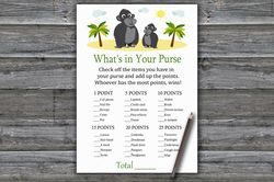 Gorilla What's in your purse game,Jungle Baby shower games printable,Fun Baby Shower Activity,Instant Download-343