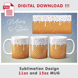 Ice Cream Sublimation Design - 11oz 15oz MUG - Digital Mug Wrap