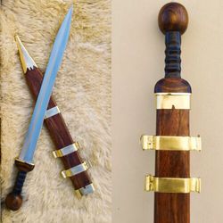 Roman Mainz Gladius 30" Sword - Handmade C45 Steel Blade, Elegant Rosewood Handle