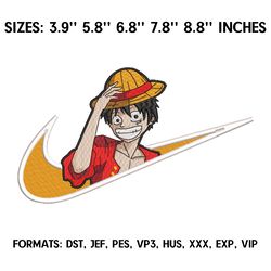 Monkey D Luffy Embroidery Design File, One Piece Anime Embroidery Design, Machine embroidery. Nike Embroidery Pes File