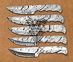 Lot of 5 Damascus Steel Blank Blade Knife For Knife Making Supplies, Custom Handmade FULL TANG Blank Blades (SU-143)