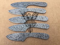 Lot of 5 Damascus Steel Blank Blade Knife For Knife Making Supplies, Custom Handmade FULL TANG Blank Blades (SU-146)