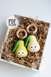 Pear baby rattle easy crochet pattern DIY instruction