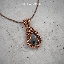 Wire wrapped larvikite pendant necklace for woman 7th Anniversary gift idea Powerful positive energy WireWrapArt