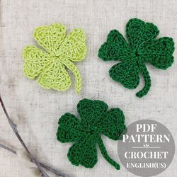 Shamrock crochet pattern, crochet leaf, Lucky clover applique, crochet pattern pdf, leaves pattern, St. Patrick's Day
