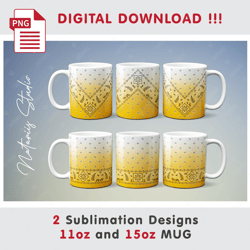 2 Paisley Bandana Sublimation Designs - 11oz 15oz MUG - Digital Mug Wrap