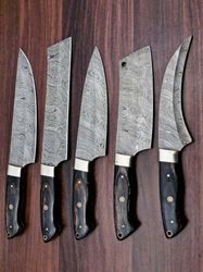 BladeMaster's Hand Forged Damascus Steel 5-Piece Chef Knife Set for Kitchen & BBQ