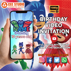 PJ Mask Birthday Invitation. PJ Mask Animated Invitation. PJ Mask Invitation, Birthday Invitation